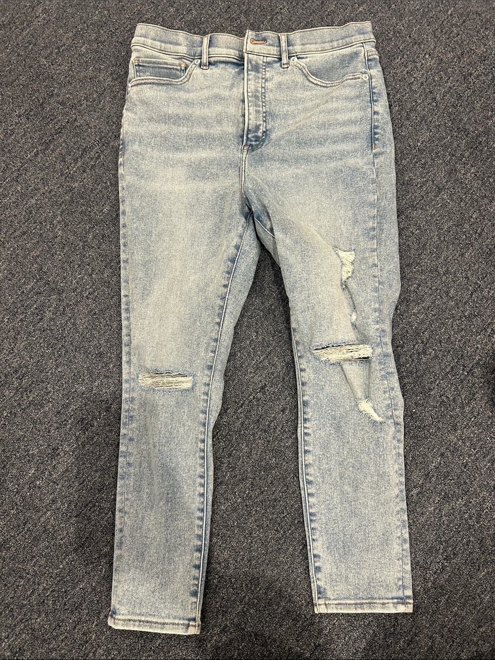 Express Light Blue Distressed Super Skinny High Rise Jeans